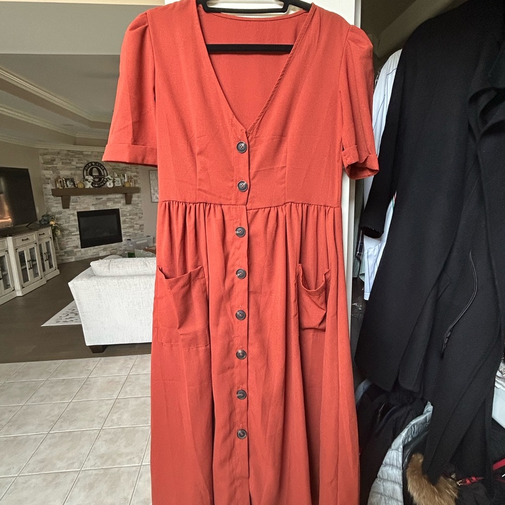 SHEIN Rust Button-Down Dress
